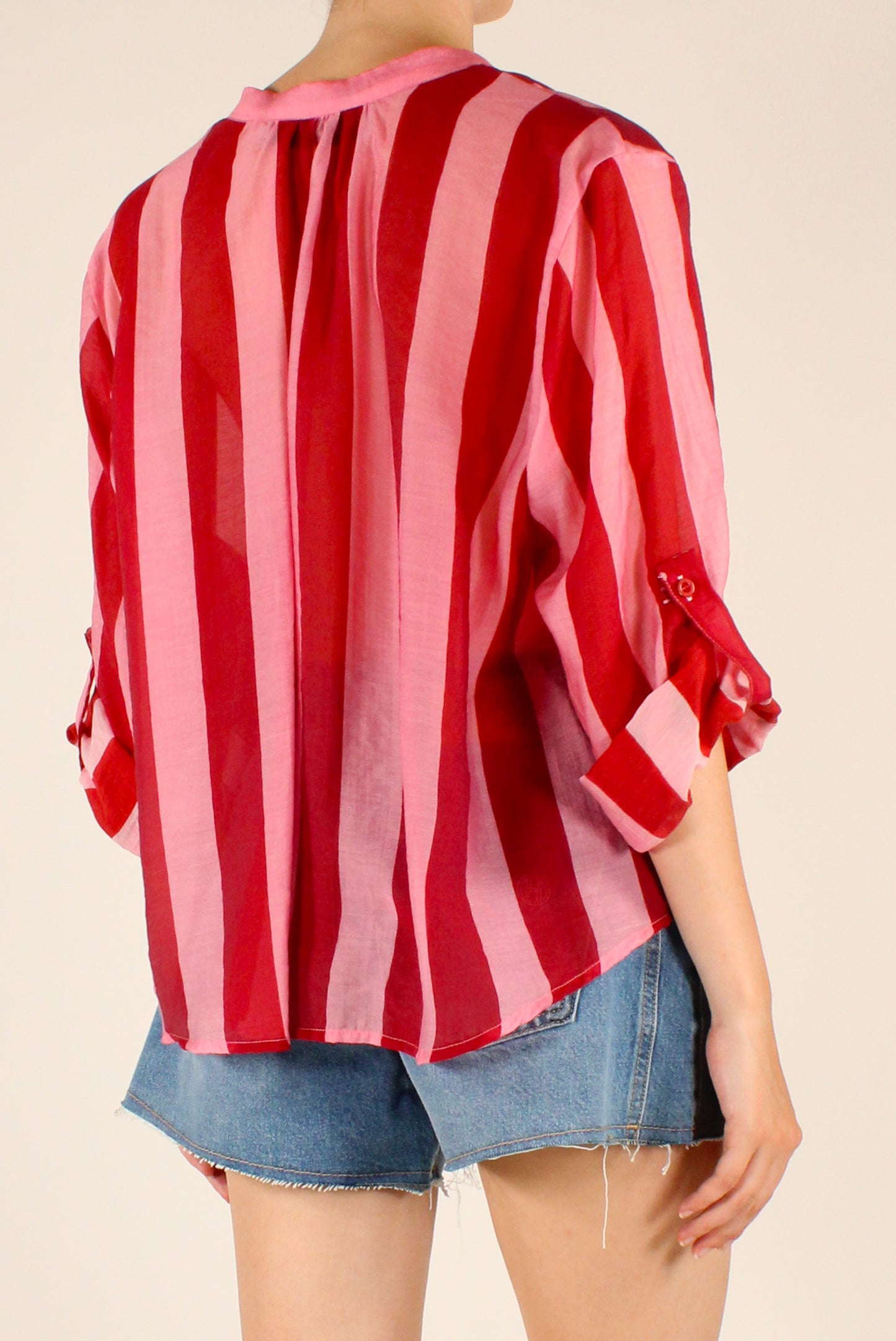 Camicia Stampa a Righe Rosa/Rosso