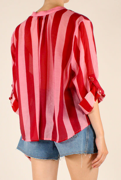 Camicia Stampa a Righe Rosa/Rosso