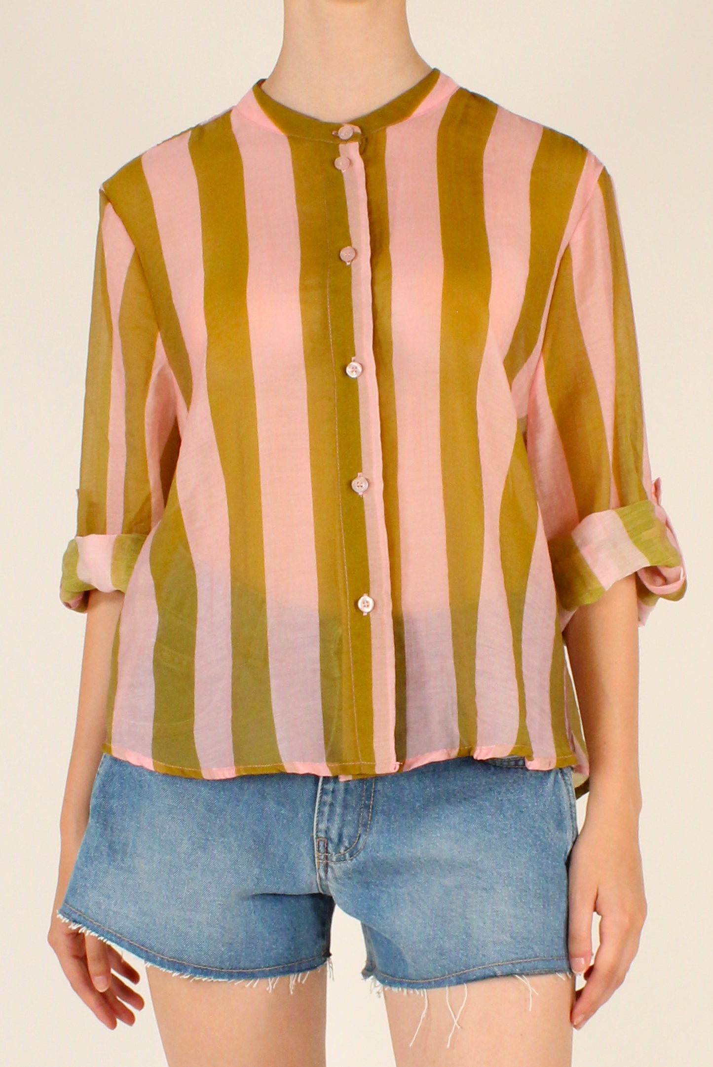 Camicia Stampa a Righe Rosa/Verde