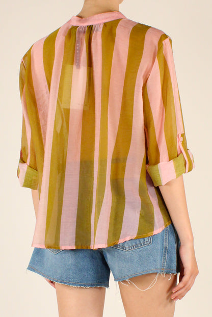 Camicia Stampa a Righe Rosa/Verde