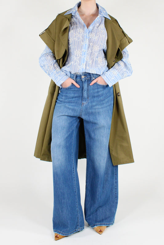 Camicia a Righe Ricami Floreali