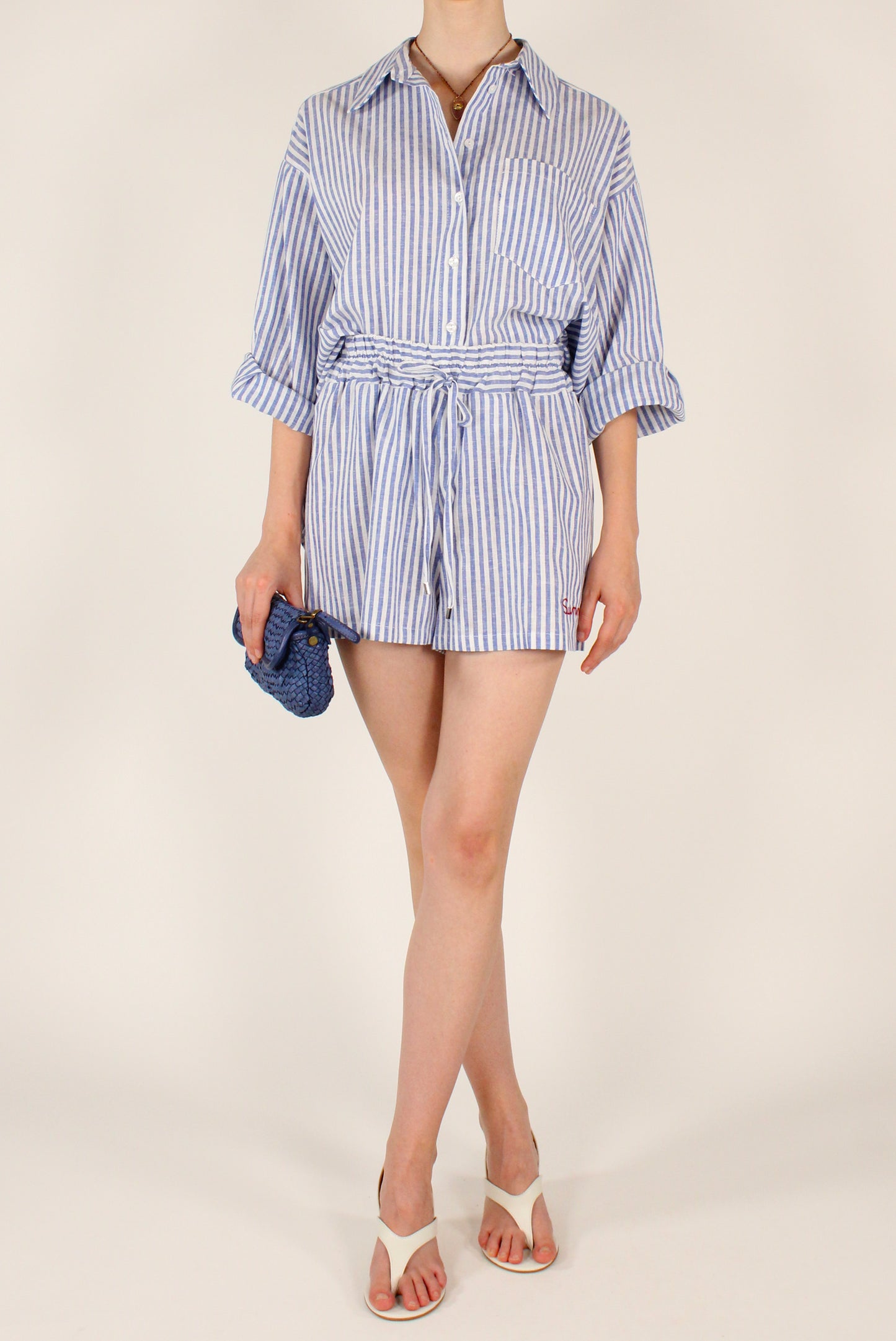 Camicia a Righe Ricamo "Summer Time"