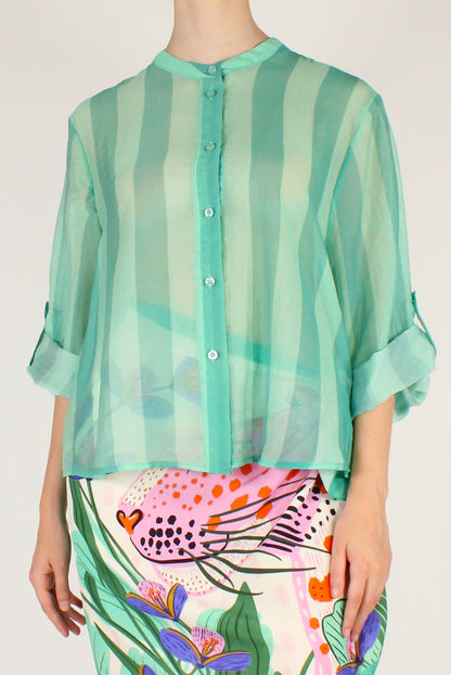Camicia a Righe Stampa Verde Acqua