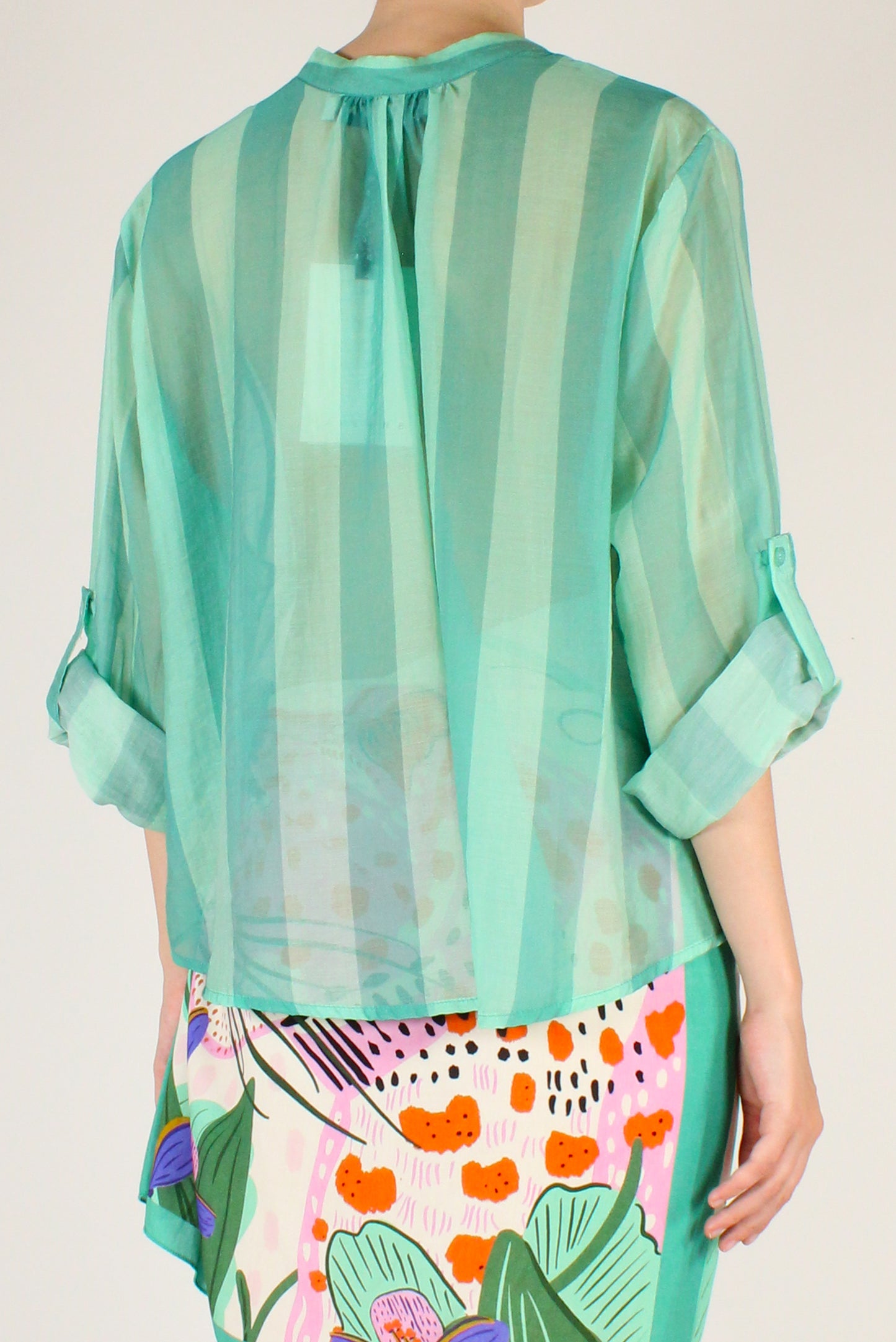 Camicia a Righe Stampa Verde Acqua
