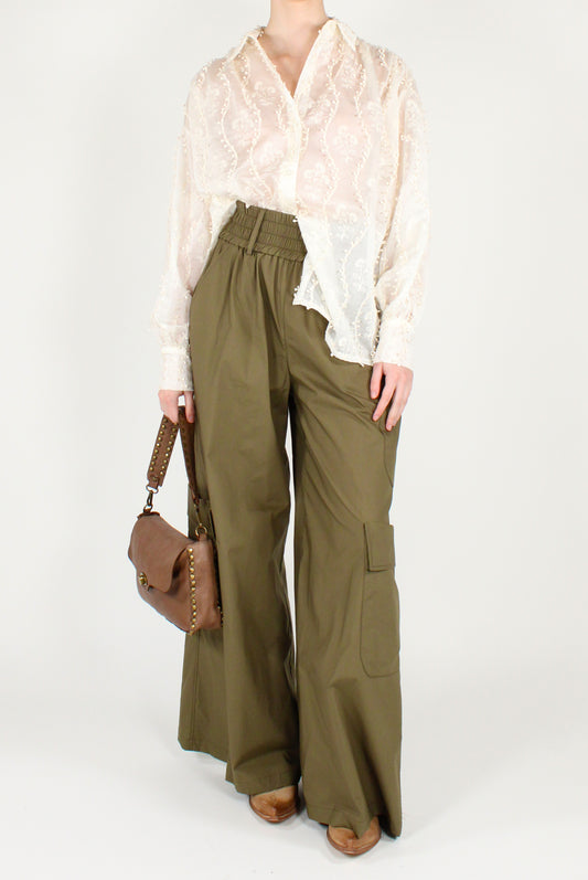 Camicia Ricamata Floreale Panna