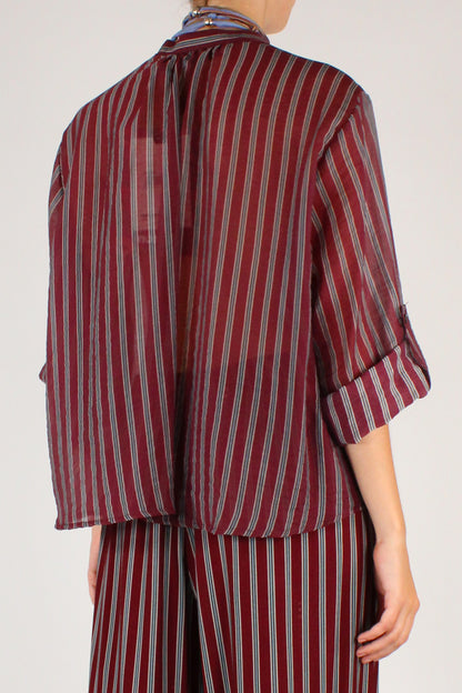 Camicia Coreana a Righe Sfondo Bordeaux
