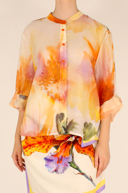 Camicia Stampa Floreale Arancio