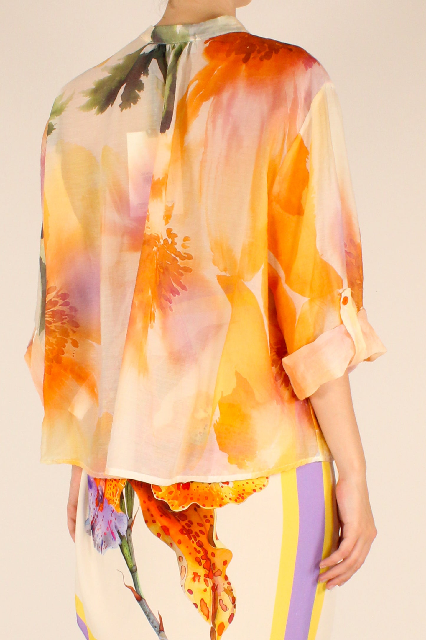 Camicia Stampa Floreale Arancio