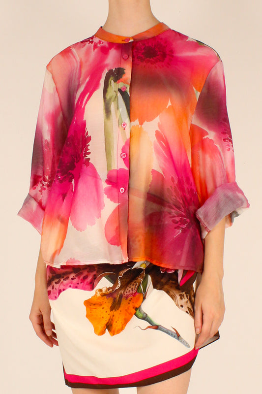 Camicia Stampa Floreale Fucsia