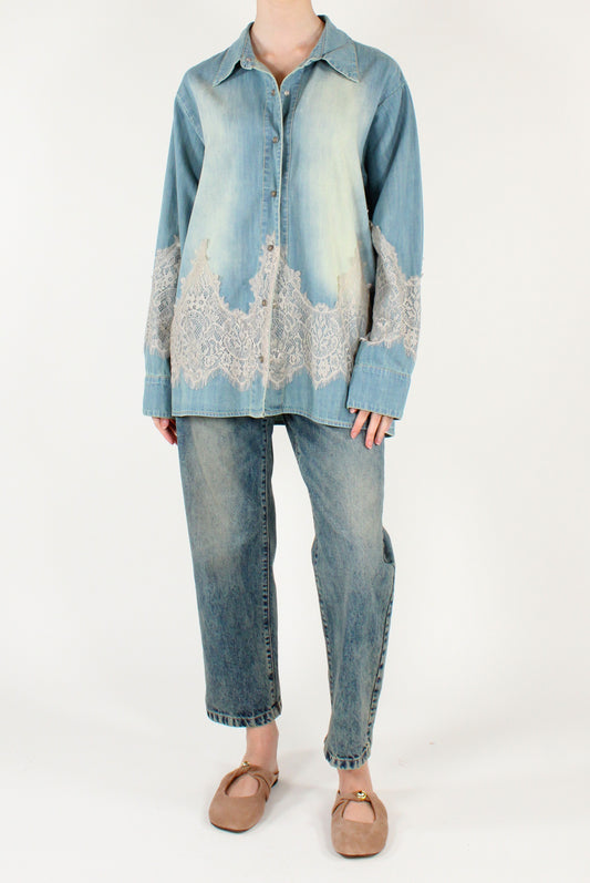 Camicia Over in Denim con Pizzo