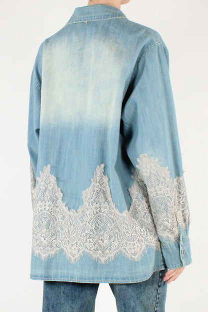 Oversized Denim Shirt with Lace