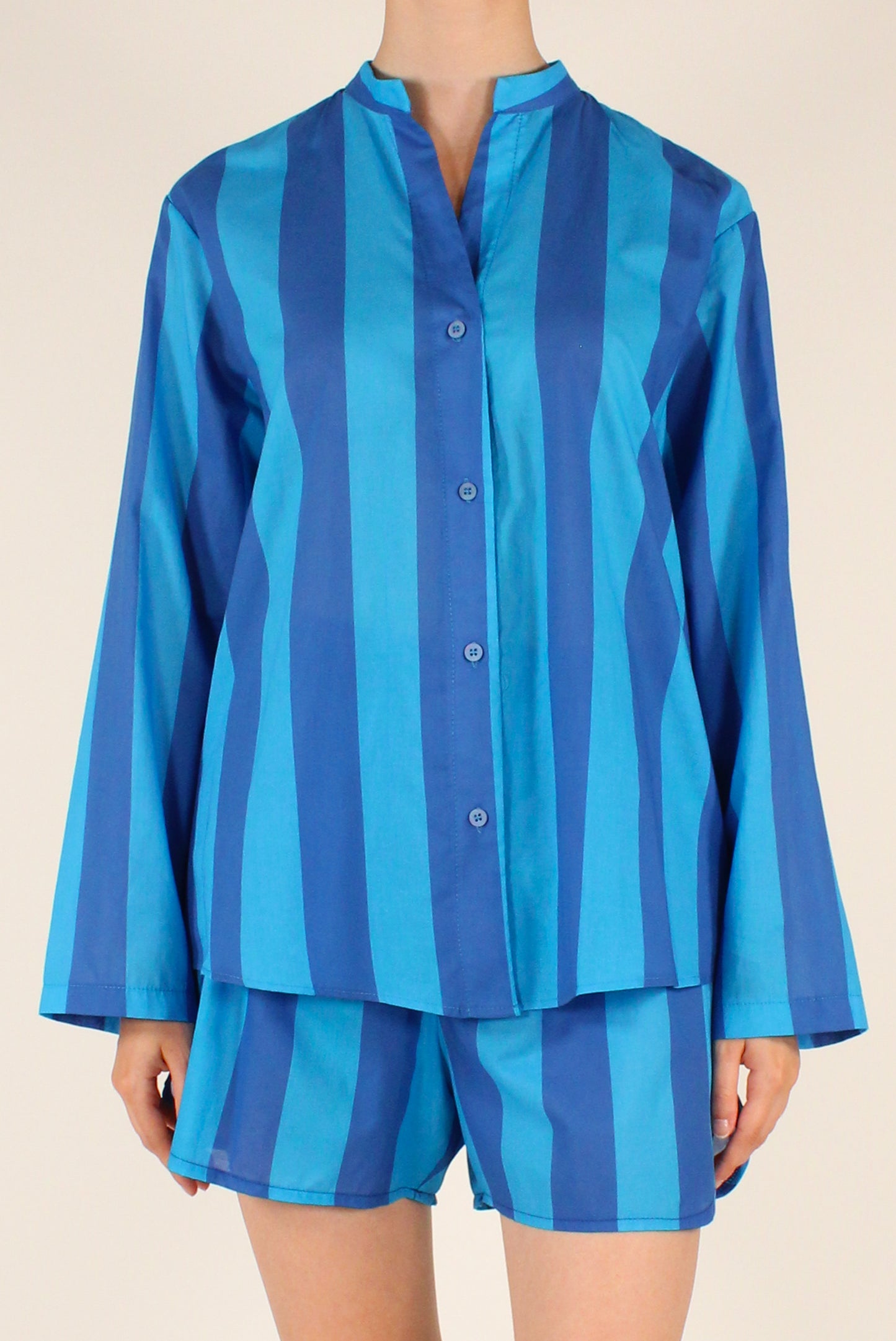 Camicia Coreana a Righe in Mussola di Cotone