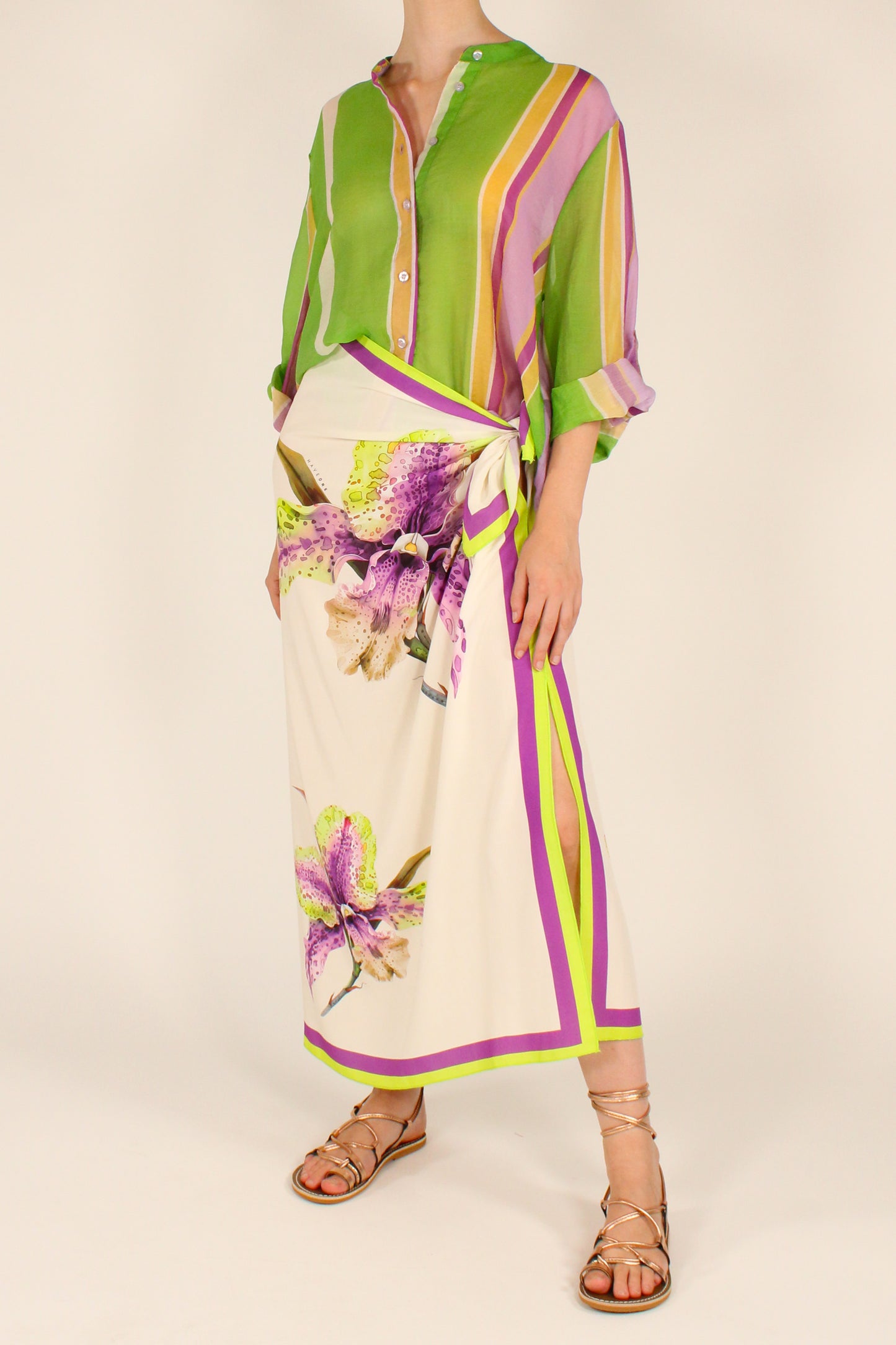 Camicia a Righe Multicolore Lime
