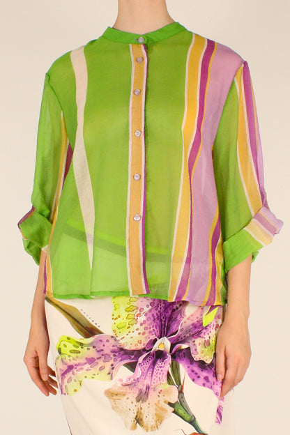 Camicia a Righe Multicolore Lime