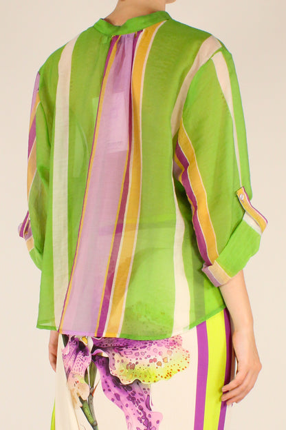 Camicia a Righe Multicolore Lime