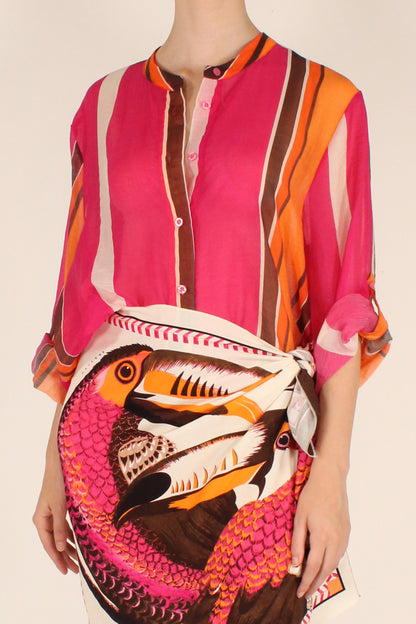 Camicia a Righe Multicolore Fucsia