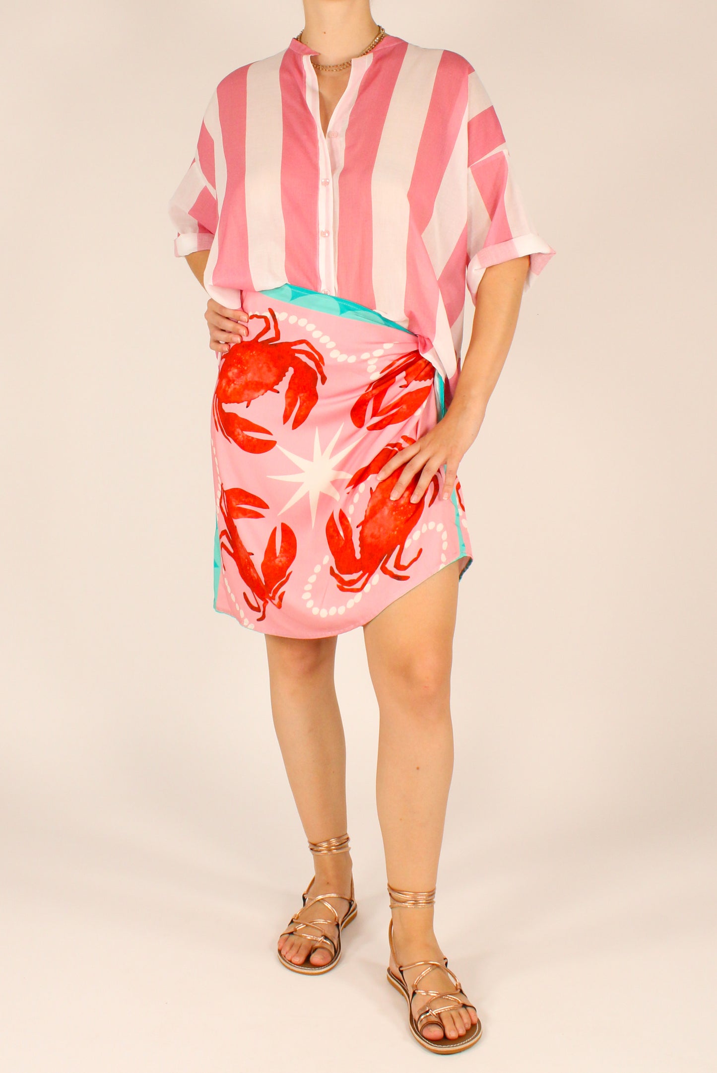 Camicia Over Righe Panna/Rosa