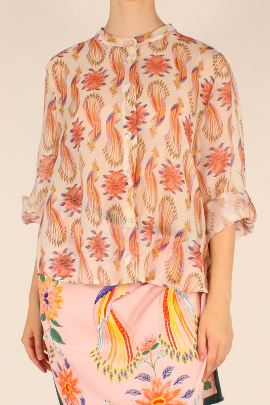 Camicia Stampa Pappagalli Gialli