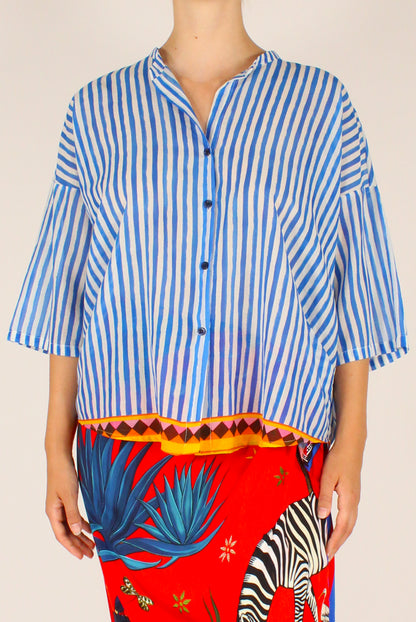 Camicia Over a Righe Bianco e Blu