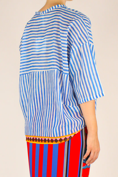 Camicia Over a Righe Bianco e Blu