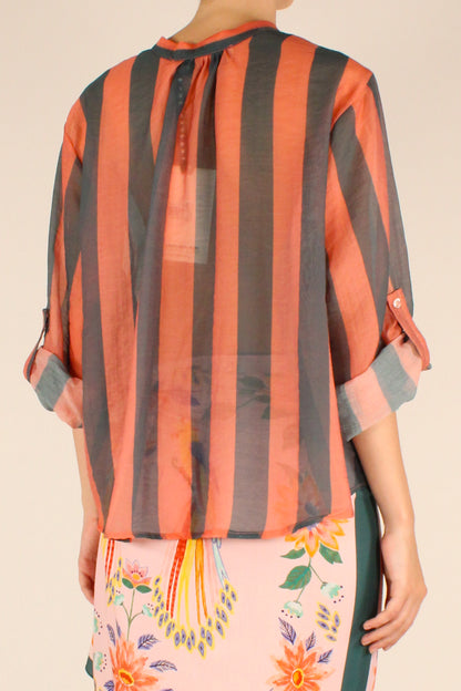 Camicia Stampa a Righe Rosa/Verde Scuro