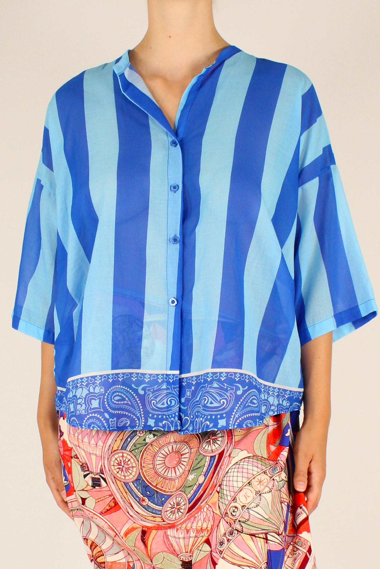 Camicia Over in Mussola Righe Celeste/Blu