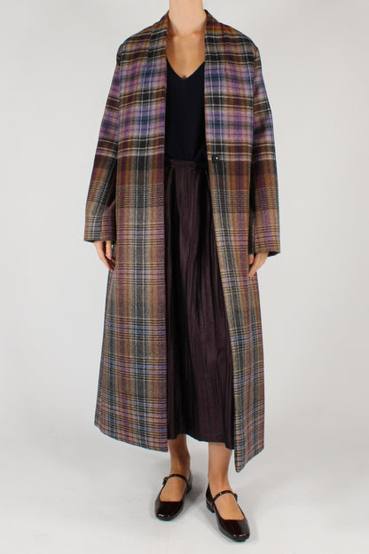 Cappotto Lungo Stampa Tartan con Cintura
