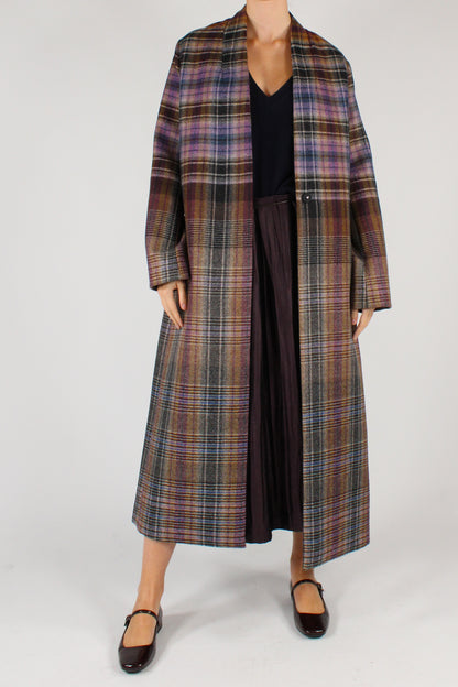 Cappotto Lungo Stampa Tartan con Cintura