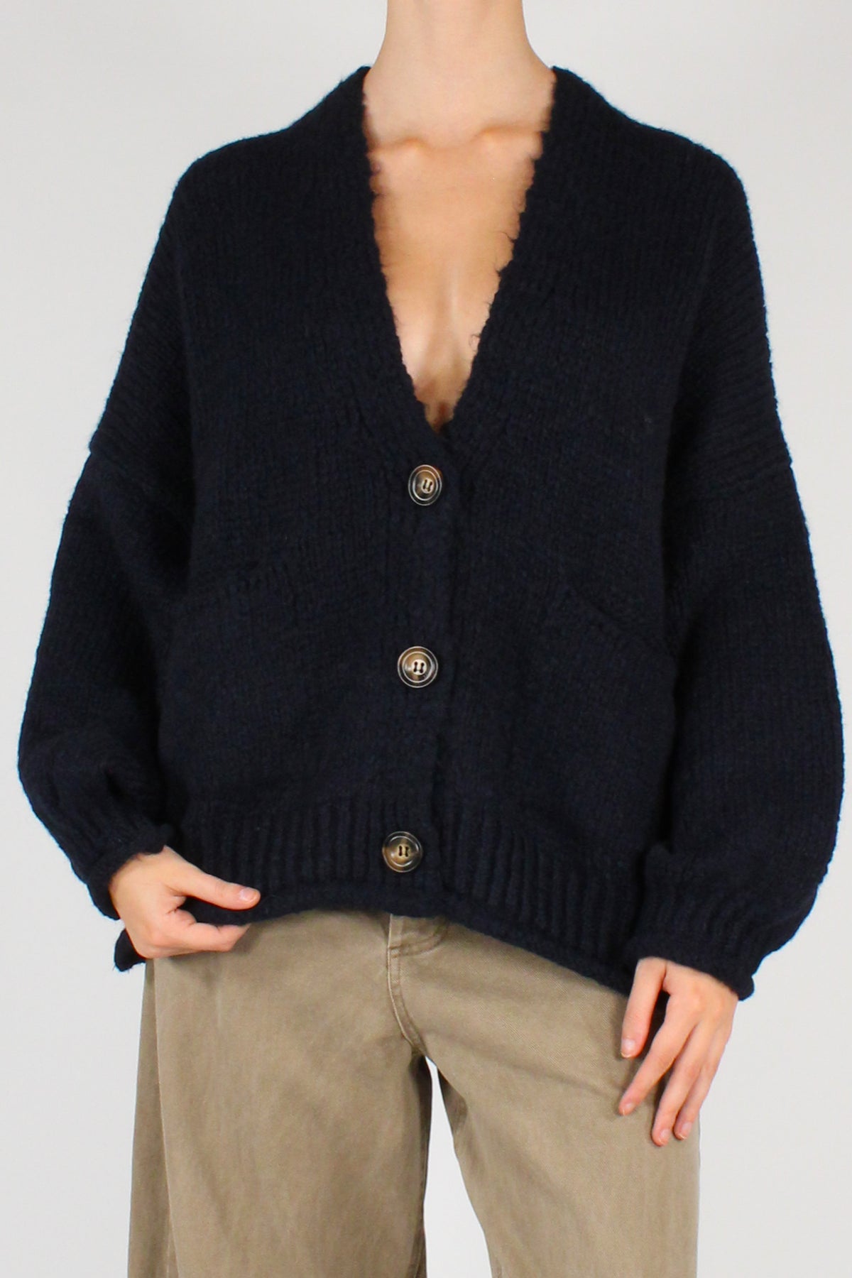 Three-Button V-Neck Cardigan