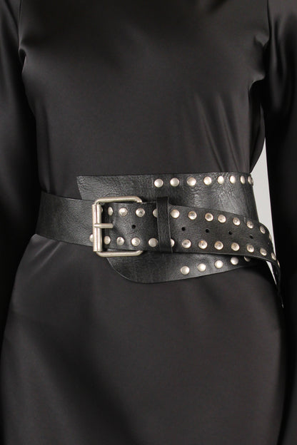Cintura a Vita Alta in Pelle con Borchie