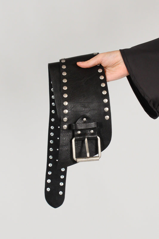 Cintura a Vita Alta in Pelle con Borchie
