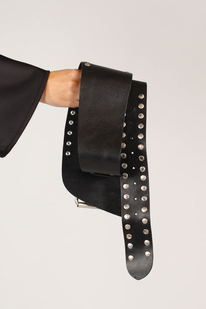 Cintura a Vita Alta in Pelle con Borchie