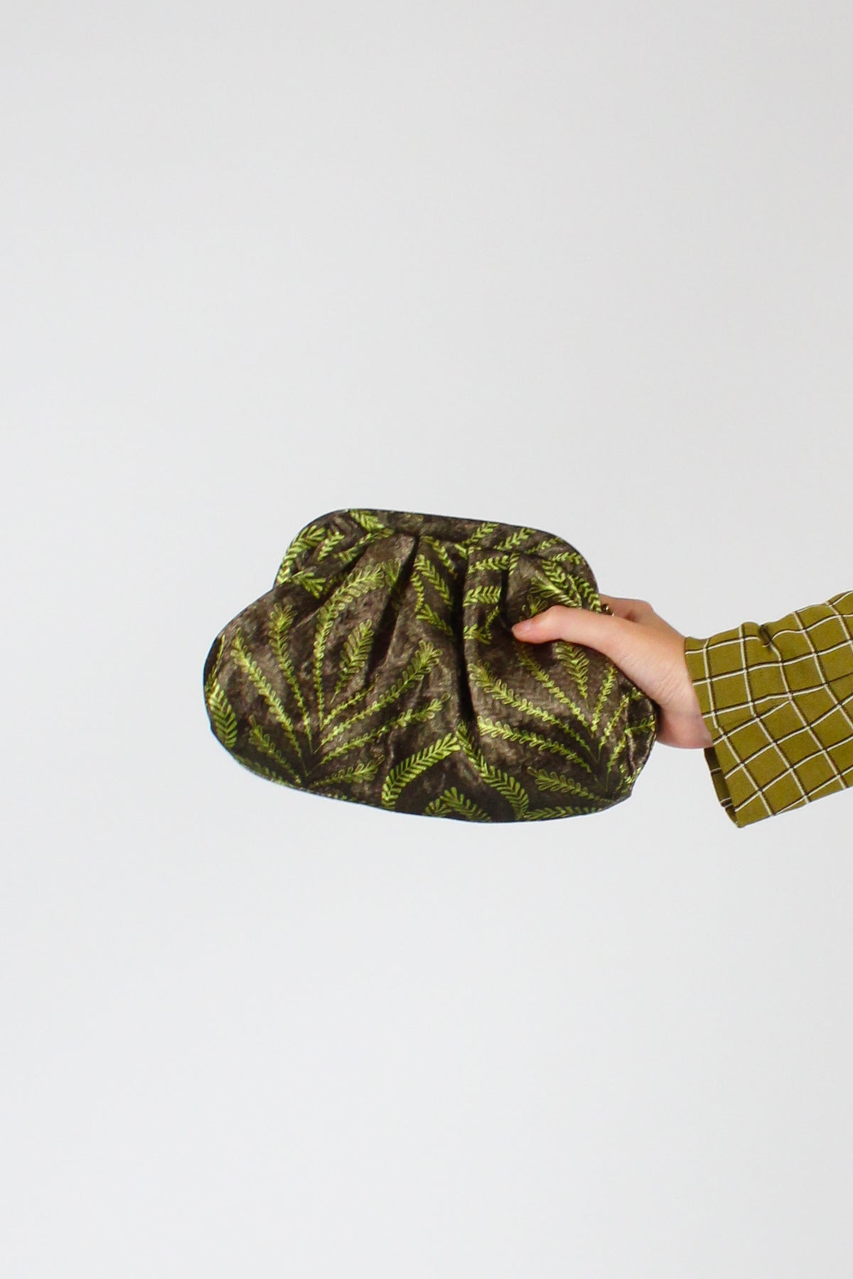 Borsa Clutch in Velluto Stampa Botanica Verde