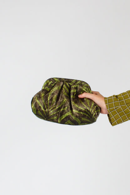 Borsa Clutch in Velluto Stampa Botanica Verde