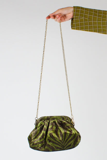 Borsa Clutch in Velluto Stampa Botanica Verde