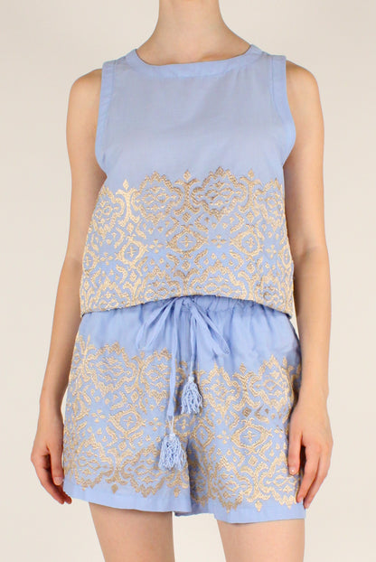 Completo Top e Shorts con Ricami Dorati