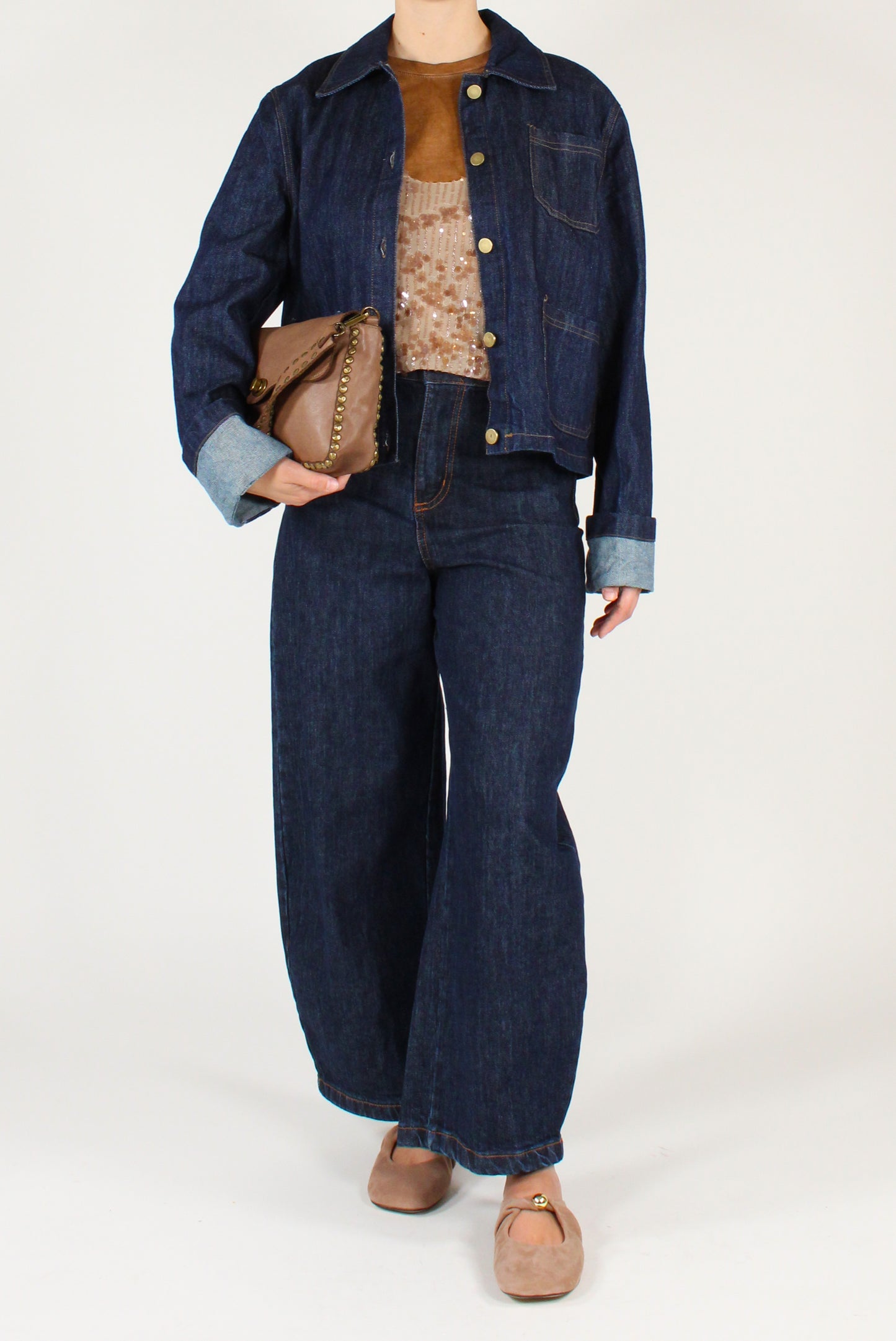 Giacca in Denim con Tasche Lavaggio Scuro