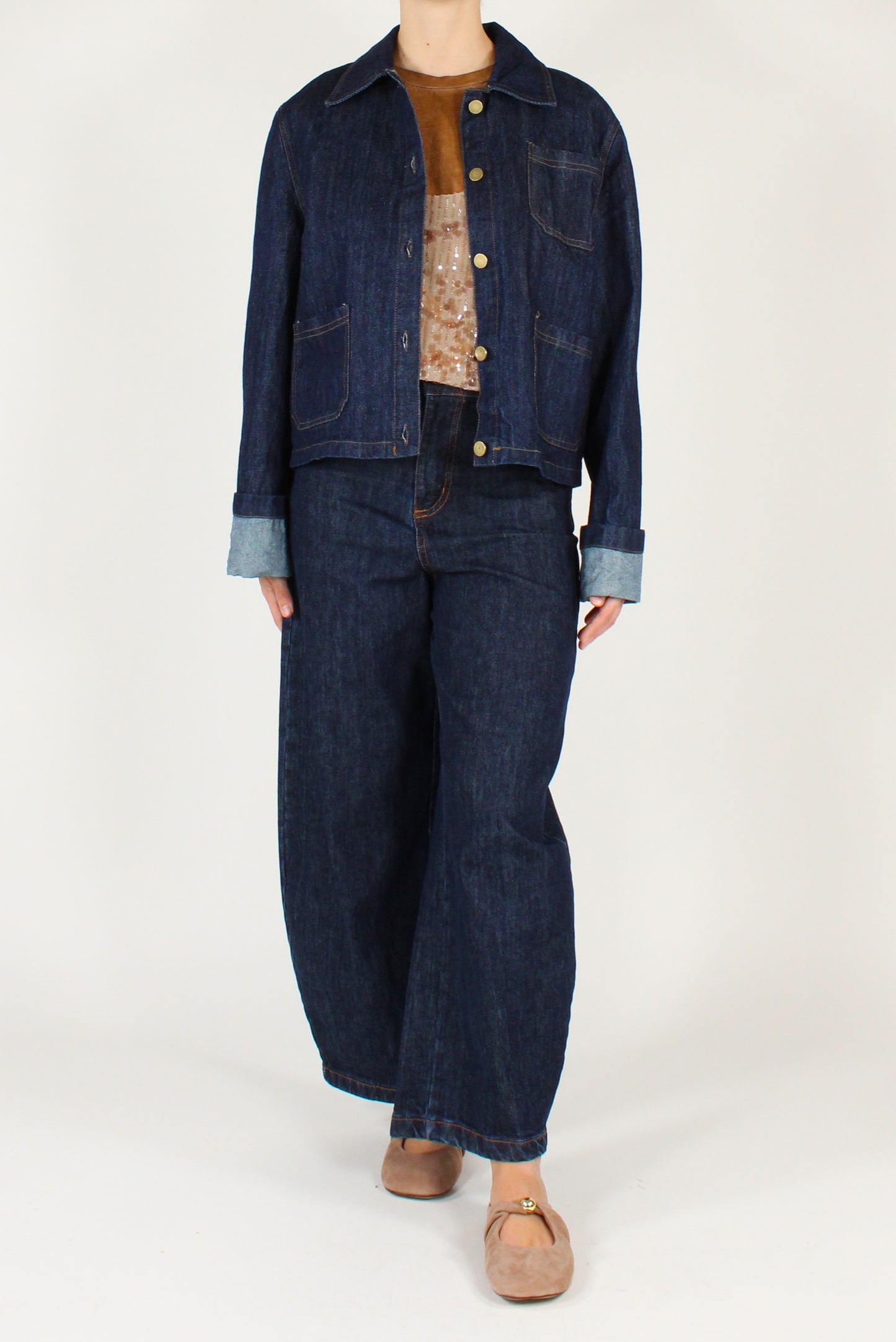 Giacca in Denim con Tasche Lavaggio Scuro