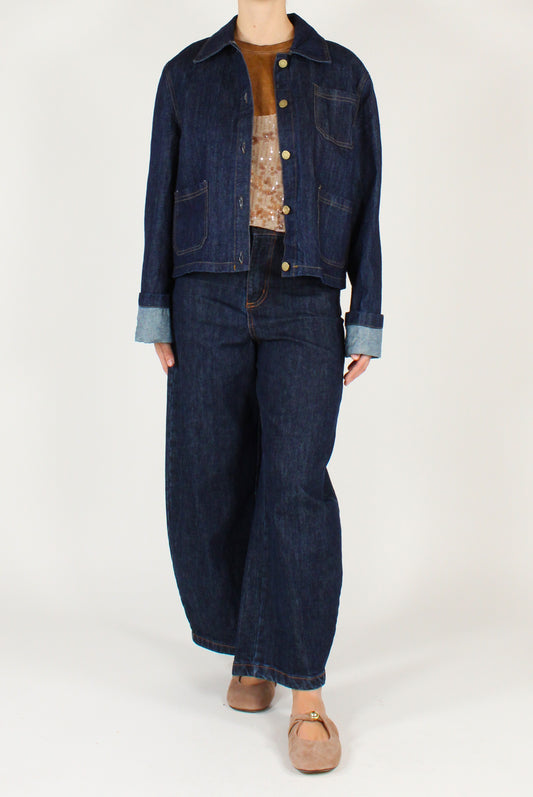 Giacca in Denim con Tasche Lavaggio Scuro