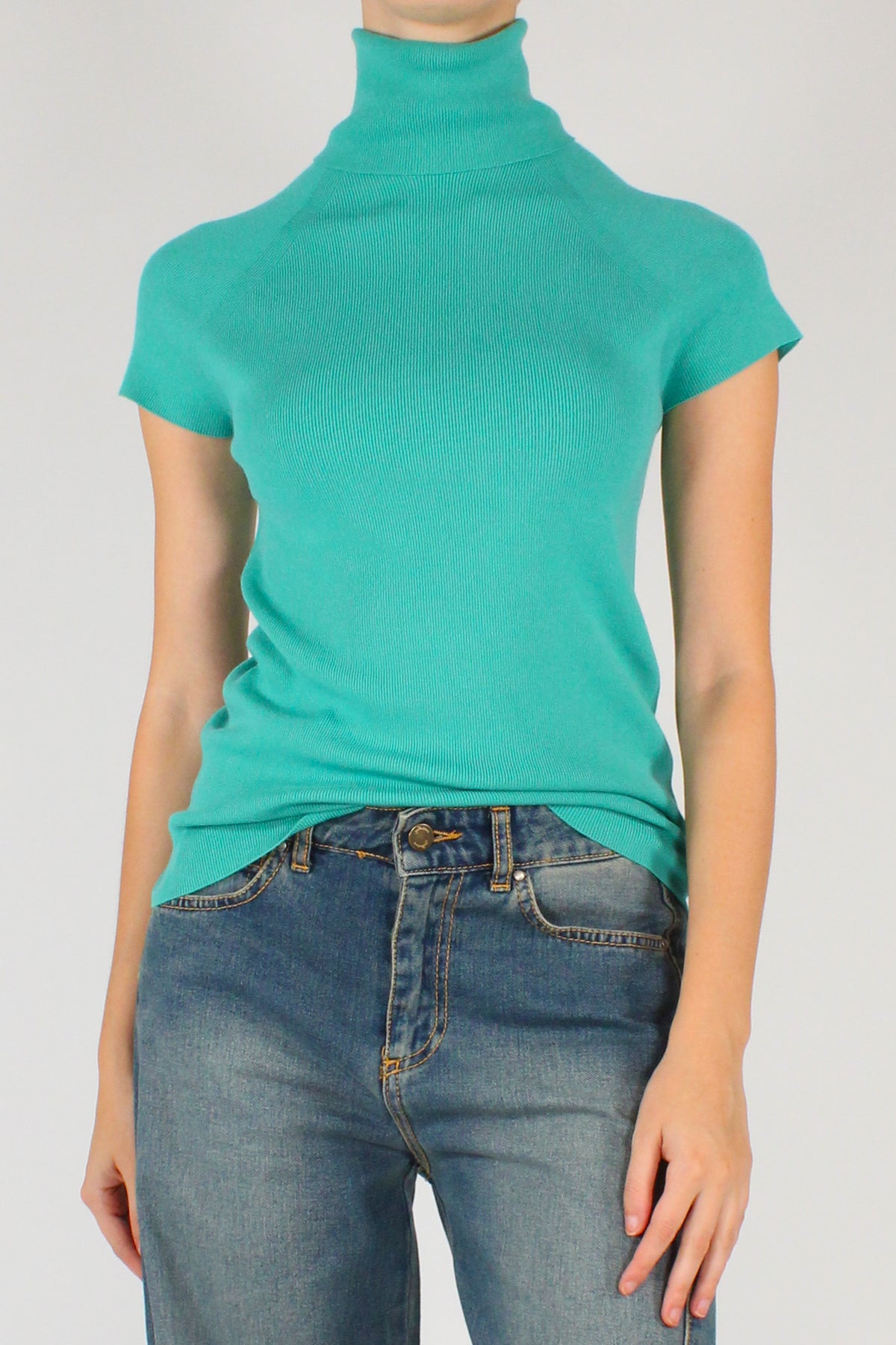 Maglia Dolcevita Maniche Corte color Petrolio