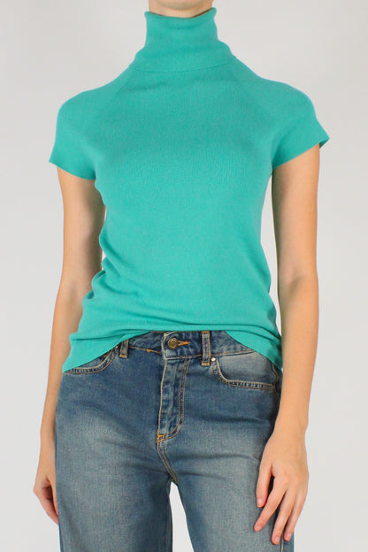 Maglia Dolcevita Maniche Corte color Petrolio