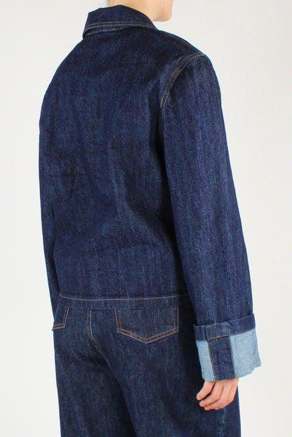 Giacca in Denim con Tasche Lavaggio Scuro