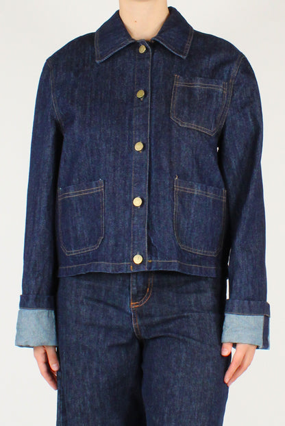 Giacca in Denim con Tasche Lavaggio Scuro