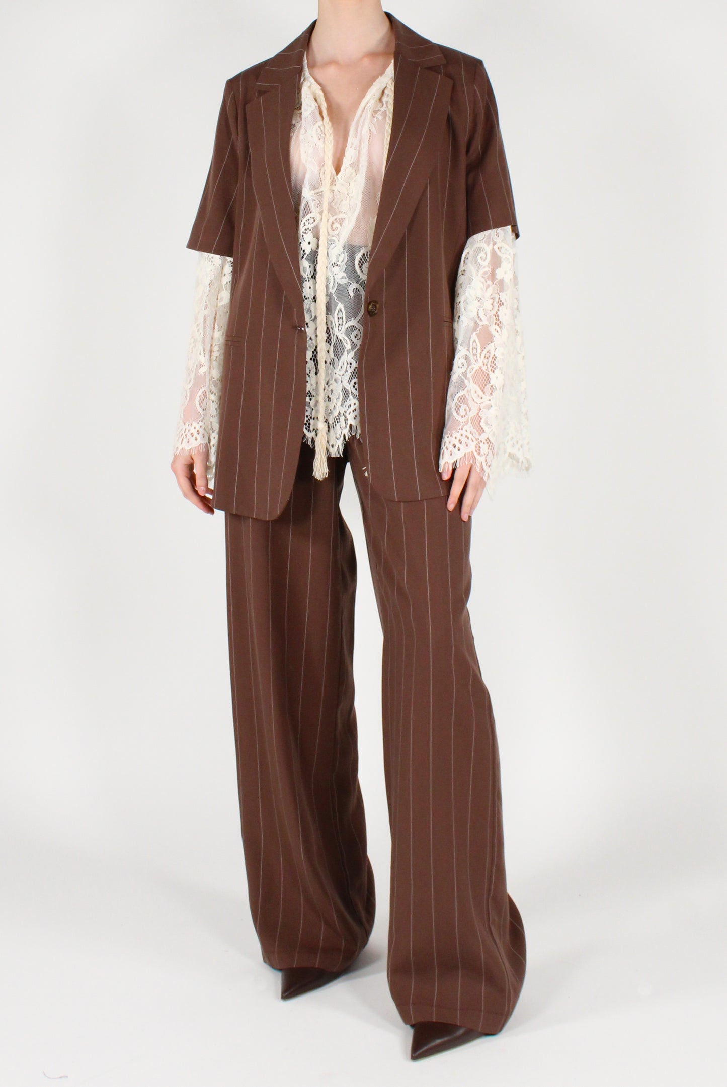 Pantaloni Gessati con Cintura