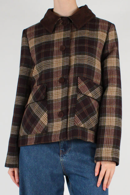 Giacca Stampa Tartan con Colletto a Contrasto