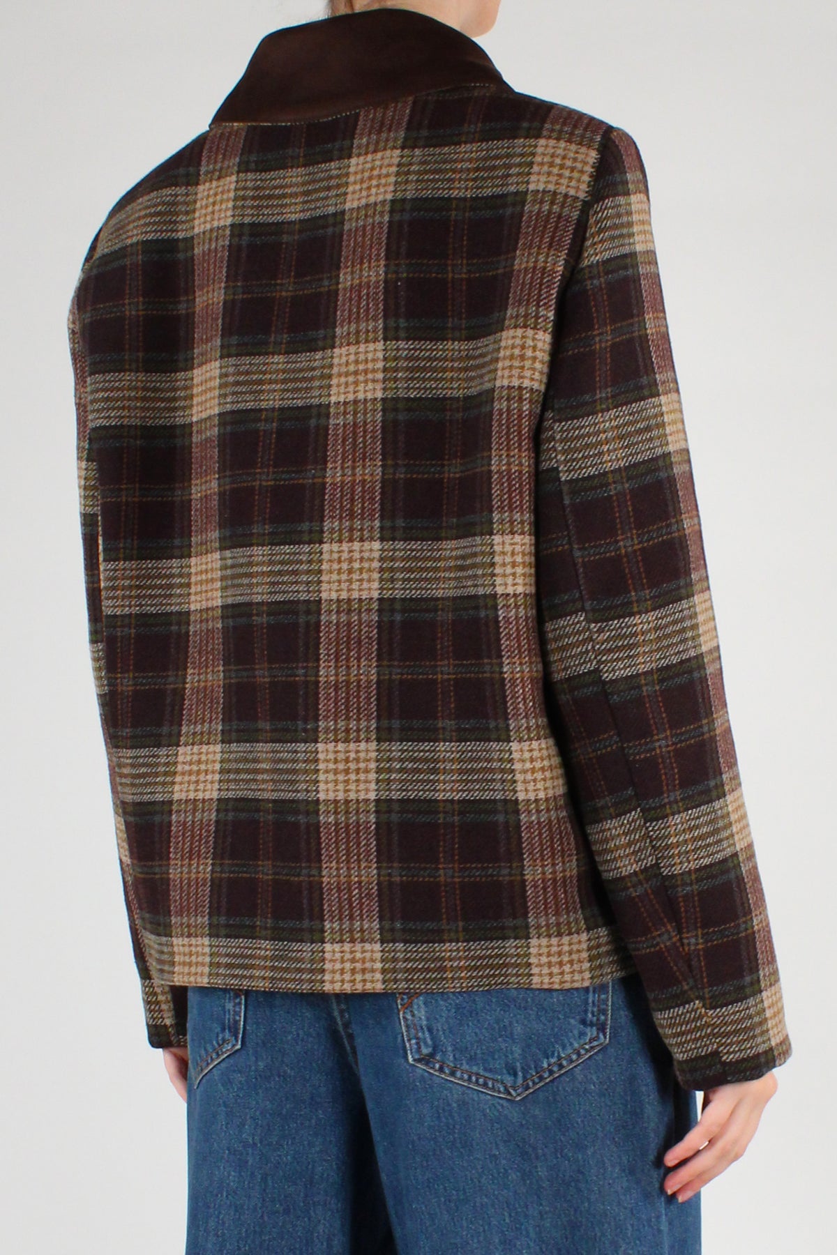 Giacca Stampa Tartan con Colletto a Contrasto