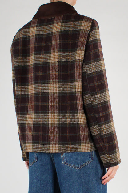 Giacca Stampa Tartan con Colletto a Contrasto