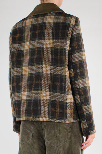 Giacca Stampa Tartan con Colletto a Contrasto