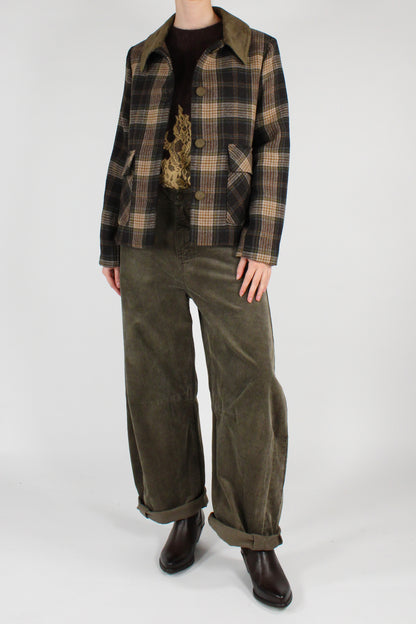 Giacca Stampa Tartan con Colletto a Contrasto