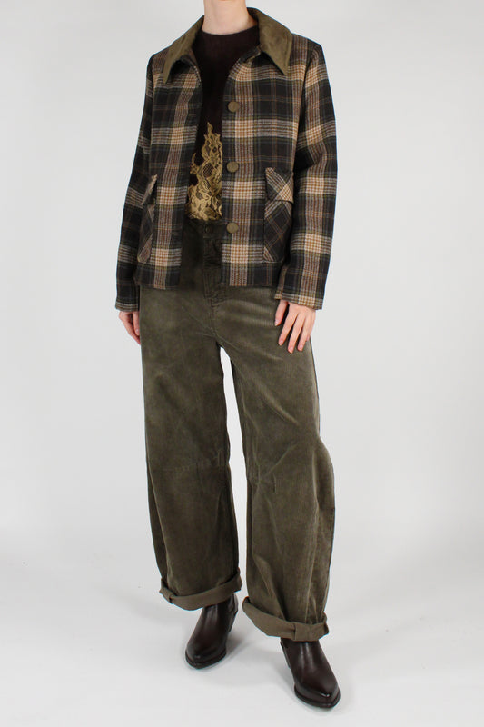 Giacca Stampa Tartan con Colletto a Contrasto
